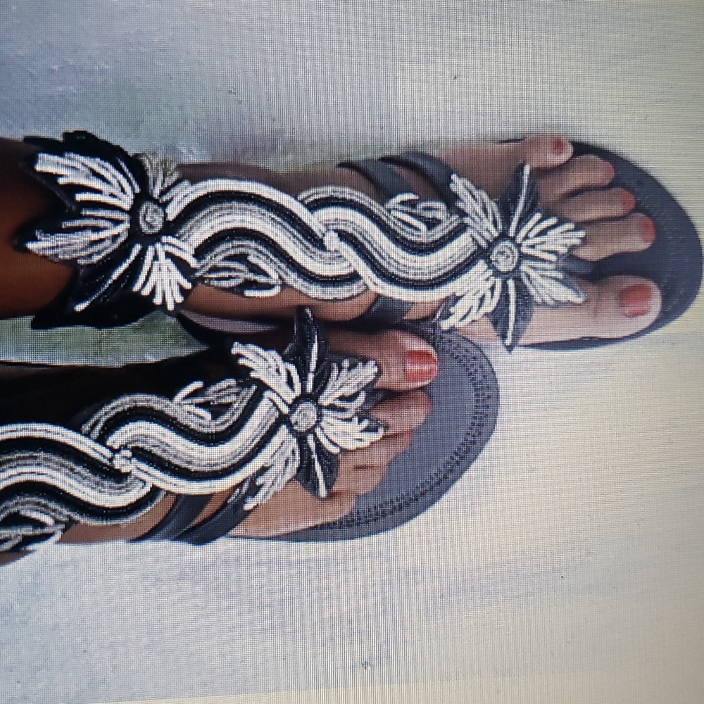 SALE!!!  Black/white/silver African handmade sandals